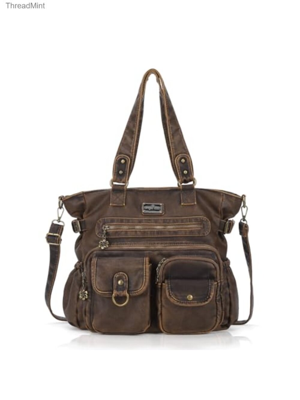 Vegan Leather Tote Satchel Bag Women Large Shoulder Purse Multi Pocket Work Bag